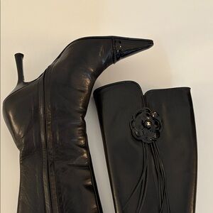 CHANEL Leather Camellia Flower boots Size 37.5